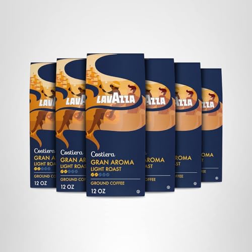 Lavazza Costiera Gran Aroma Ground Coffee 6 Bags of 12oz, Light Roast, Smooth and Aromatic Taste, Intensity 2/5, 100% Arabica, Ideal for Drip Brewers, (Pack of 6) - Package May Vary
