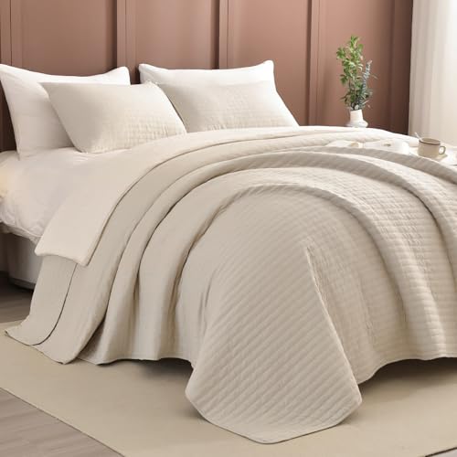 Sanracie 100% Cotton Oversized California King Quilt Set, 120"x120" - Wheat