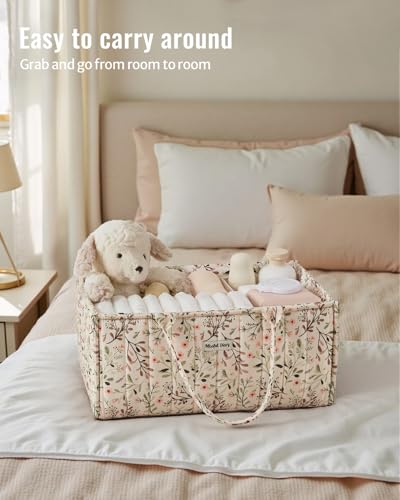 Blissful Diary Floral Diaper Caddy Organizer - Pastoral Daisy Nursery Storage Basket