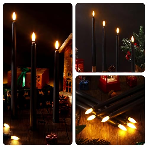 Baquler 100 Pcs Flameless Taper Candles - Black LED Candlesticks (Black) Flickering