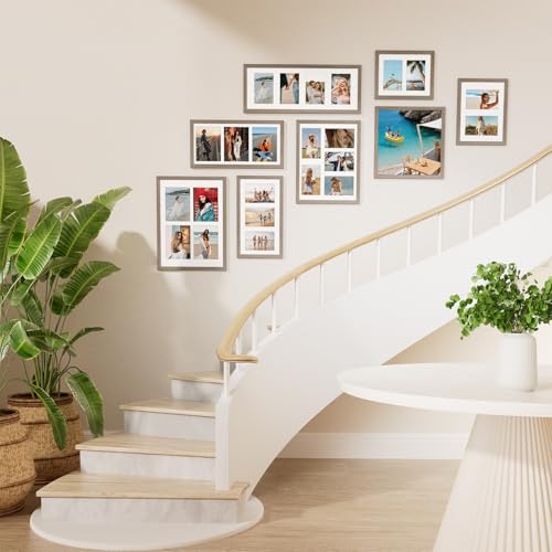 Vittanly 8x20 Collage Picture Frame Light Taupe Holds 4 Photos with Mat