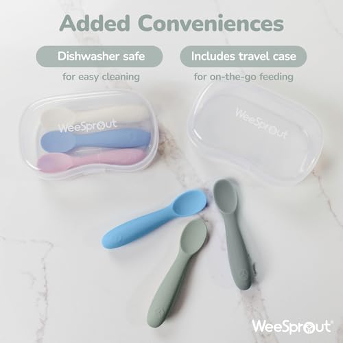 Silicone Baby Spoons for Self Feeding with Carrying Case, 3 Pack