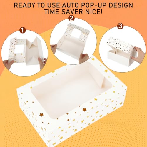 Gold Star & White 7-Piece Christmas Cookie Boxes with Window - 9x6x3 Inches