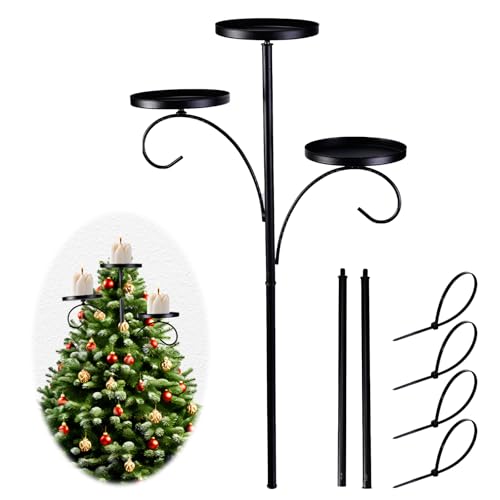 Black Triple Tree Topper Candelabra - 3-Tier Candle Holder Shelf (35.4")