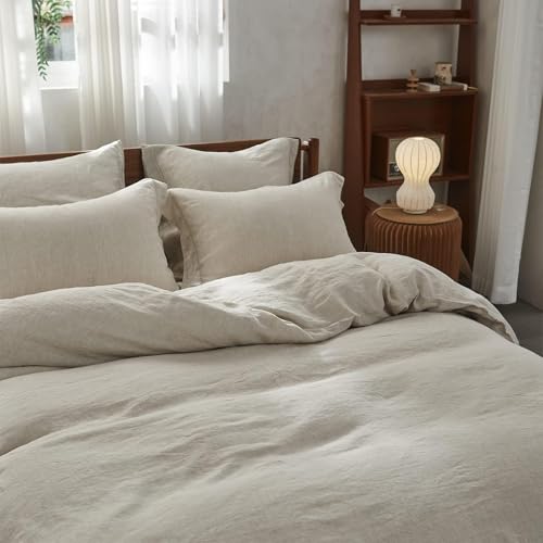 100% French Flax Linen Duvet Cover Set with Embroidery - King Size