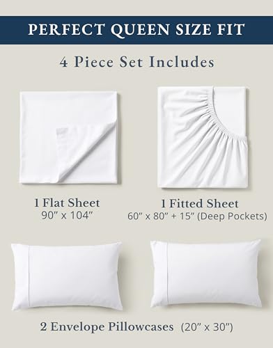 Lane Linen Queen Sheet Set 100% Organic Cotton Percale Cooling White