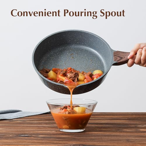 Nonstick Deep Frying Pan with Lid - 10 Inch Granite Saute Pan 3.5QT