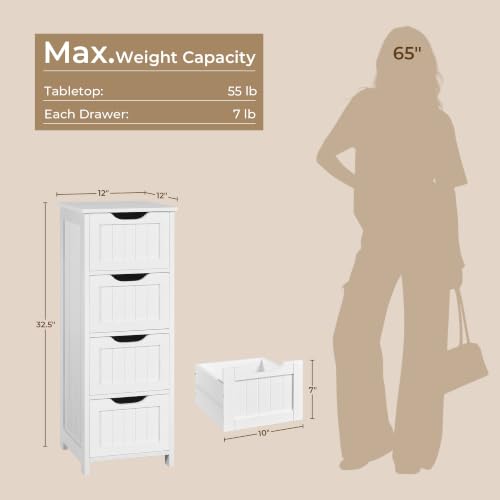 Slim 4-Drawer Bathroom Storage Cabinet, 12-Inch Wide Freestanding Organizer