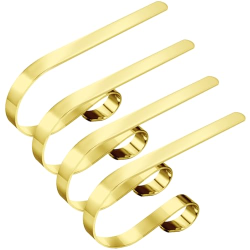 Adjustable Non-Slip Christmas Stocking Holders for Fireplace Mantel - 4 Pack, Gold