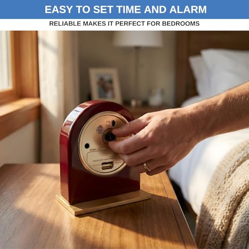 Rosewood Analog Alarm Clock with Silent Quartz Movement and Backlight
