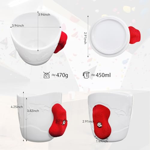 TWO STONES Rock Climbing Coffee Mug with Handle - White + Red, Climber Gift