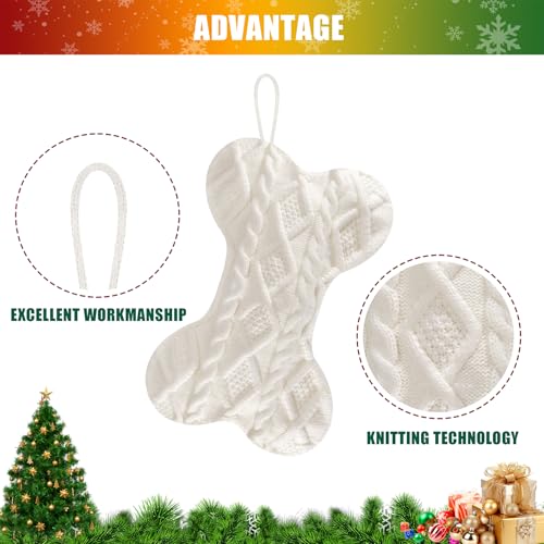 Doitory White-Green 2-Pack Large Knit Dog Christmas Stockings Bone Shape Holiday Decor