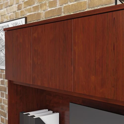 60-Inch Office Desk Hutch with Hidden Storage, Classic Cherry Finish