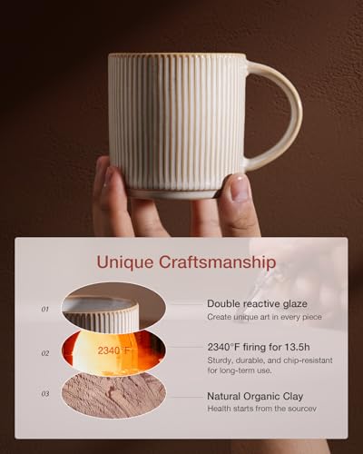 Famiware Star Cappuccino 12oz Coffee Mug Set of 4 with Handle - Handcrafted Ceramic Cups