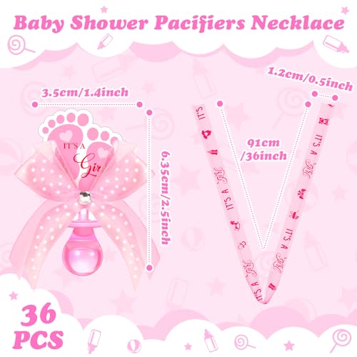 36 Pcs Baby Shower Pacifier Necklaces - Cute Footprint Party Favors (Pink)