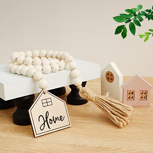 38-Inch Wooden Bead Garland with Tassels for Boho Farmhouse Home Decor