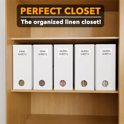 5-Pack Foldable Bed Sheet Organizers for Linen Closet with Label Cards
