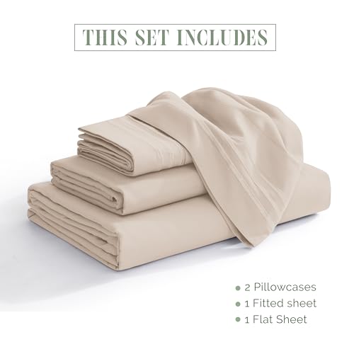 Elegant Comfort King Bed Sheet Set - 4-Piece Embroidered Microfiber, Cream