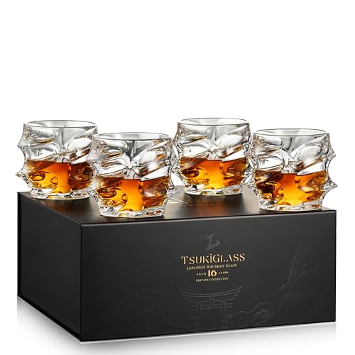 TSUKIGLASS Storm Crystal Cocktail Whiskey Glasses Set of 4 – Elegant Japanese Lead-Free Crystal