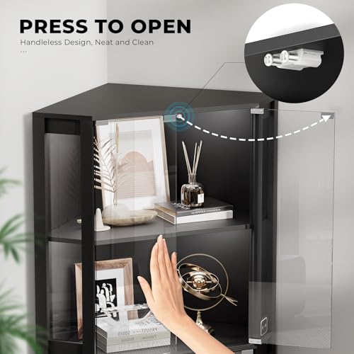 65-Inch Corner Curio Cabinet with LED Lights and Motion Sensor, 4-Tier