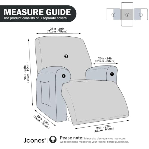 Stretch Recliner Chair Covers - Plush Fabric Slipcovers for 1 Seater, Light Gray