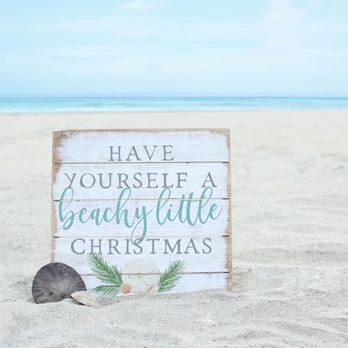 Beachy Little Christmas Wood Sign - Rustic Coastal Holiday Decor - 8x8 Inch