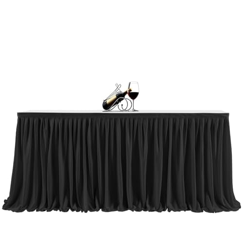 4ft Pleated Table Skirt for Rectangle Tables, Black Ruffle Party Decor