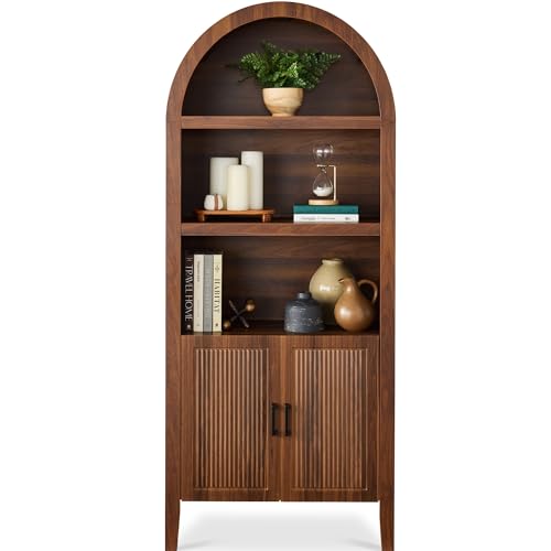 72-Inch Arched Pantry Storage Cabinet with Reeded Doors and Shelves