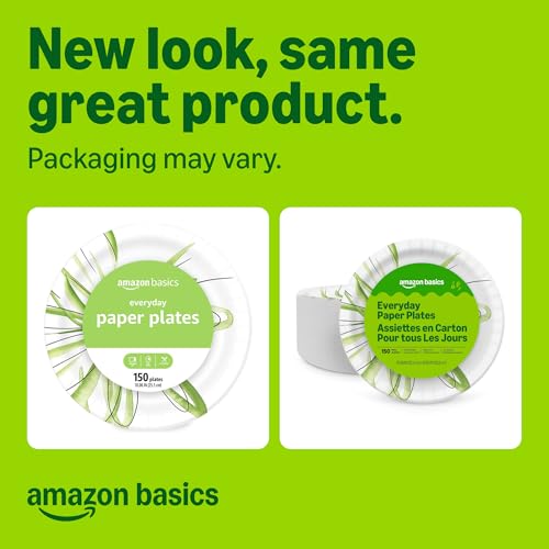 Amazon Basics 10 Inch Disposable Paper Plates, 150 Count