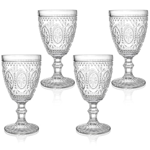 Clear Glass Goblets 10oz - Set of 4 Stemmed Drinking Glasses for Parties