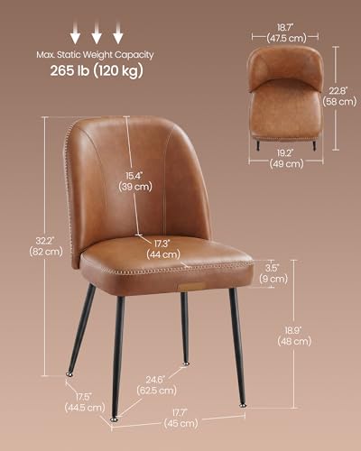 Mid-Century Modern Upholstered Dining Chairs Set of 2, Caramel Brown
