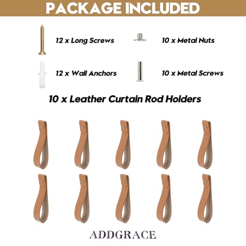 10 PCS Boho PU Leather Curtain Rod Holders – 9.8 Inch Wall Hanging Straps