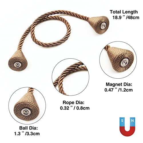 Magnetic Curtain Tiebacks - 2 Pack Decorative Braided Rope Holdbacks
