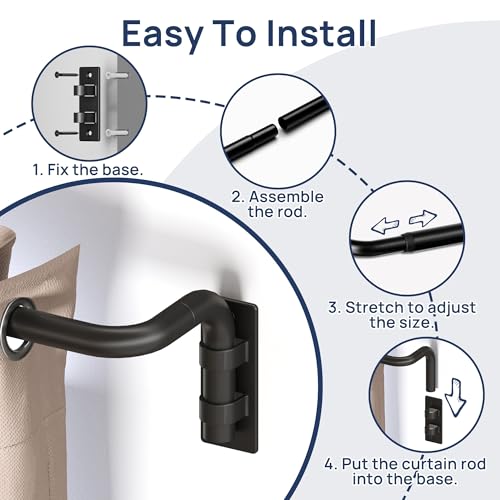 48-84" Wrap Around Blackout Curtain Rod - Adjustable Matte Black