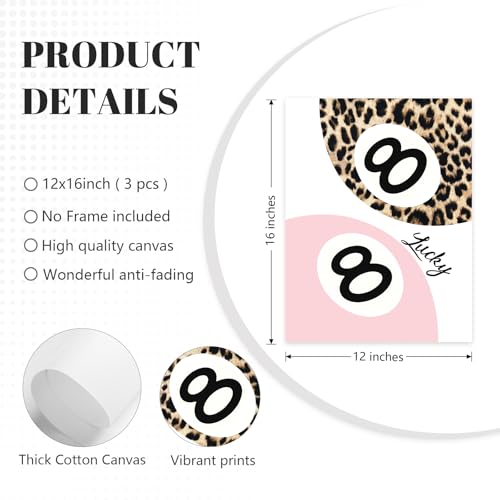 Preppy Cheetah Canvas Wall Art Set Pink Aesthetic Bedroom Decor