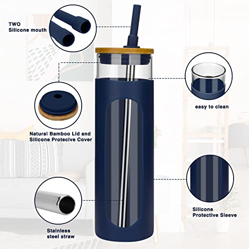 26 oz Glass Tumbler with Bamboo Lid and Straw, Reusable Iced Coffee Cup