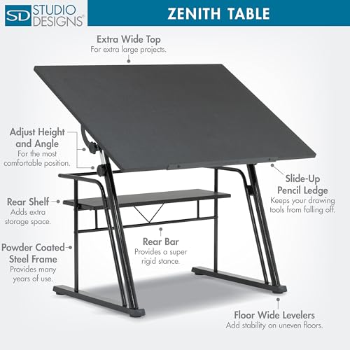 Adjustable Drafting Table with Storage Shelf, 42-Inch Artist Workstation