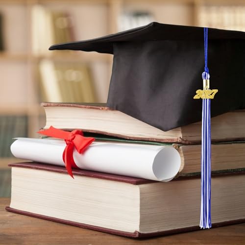 2027 Graduation Tassel Blue and White with Gold Charm for Cap