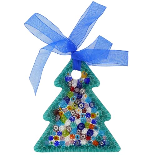 Murano Glass Christmas Ornament - Aqua Green Millefiori handmade in Italy, 3" Tree Decoration
