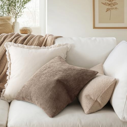 MIULEE Textured Chenille Throw Pillow Covers 20x20 Taupe Grey - Set of 2