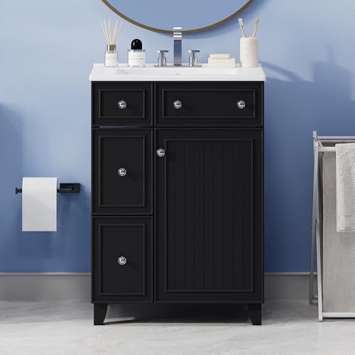 24-Inch Modern Bathroom Vanity Set with Ceramic Sink, 2 Drawers, 1 Door