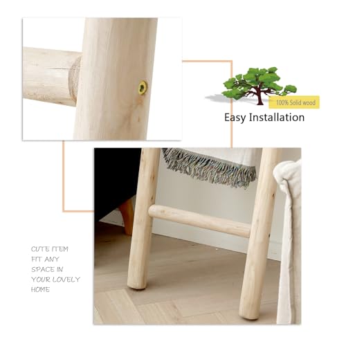 57-Inch Rustic Solid Wood Blanket Ladder for Farmhouse Home Decor