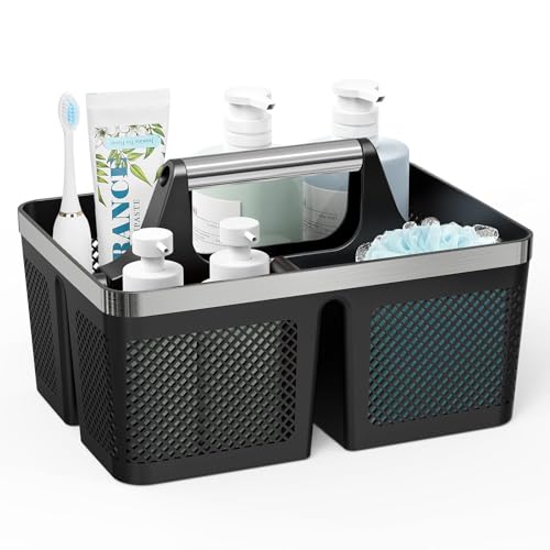 Black Plastic Shower Caddy Portable Bathroom Organizer Tote with Handle
