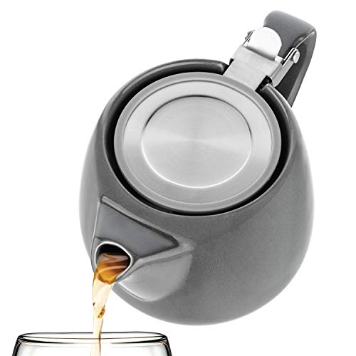 Tealyra - Pluto Porcelain Small Teapot Grey - 18.2-ounce (1-2 cups) - Unique Finish - Stainless Steel Lid and Extra-Fine Infuser To Brew Loose Leaf Tea - 540ml