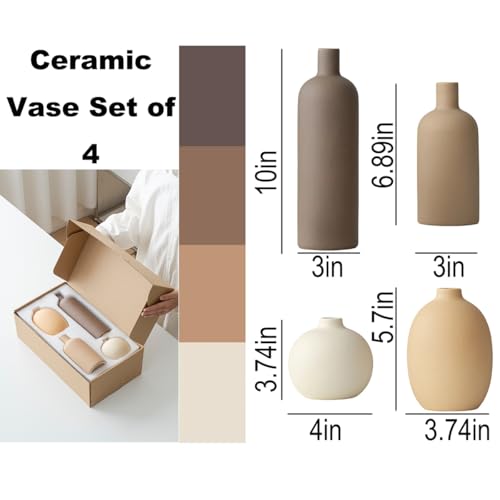 Modern Ceramic Vase Set - Minimalist Neutral Earth Tone Home Decor (4 Pieces)