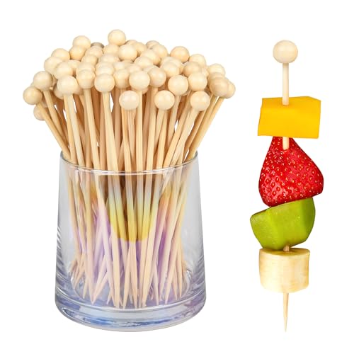 GuGen Wooden Fancy Toothpicks 4.7 Inch Cocktail Picks for Appetizers & Drinks