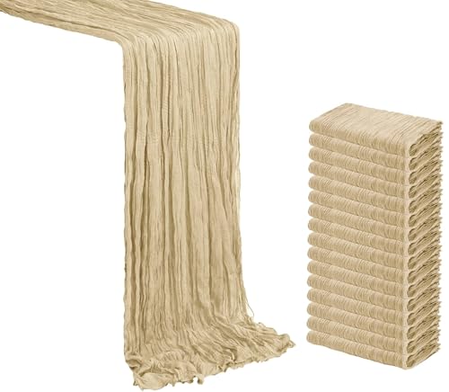 MDS 3 Pack Champagne Cheesecloth Table Runners 10Ft x 35 Inch for Weddings & Events