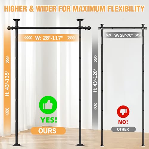 Adjustable Room Divider Tension Rod, No-Drill Floor-to-Ceiling Curtain Stand