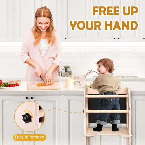 4-in-1 Wooden Toddler Learning Tower & Kitchen Step Stool with Blackboard