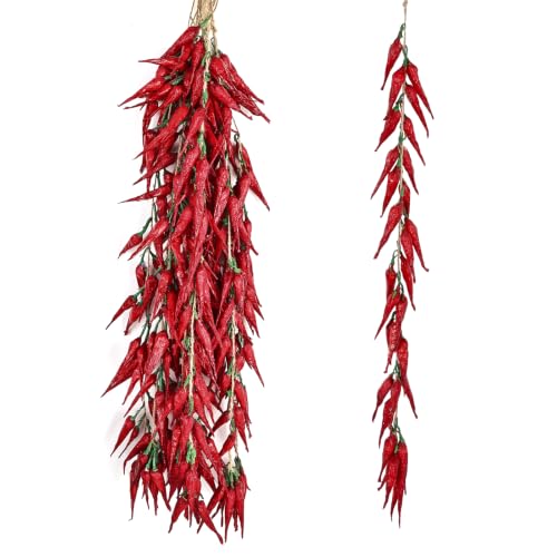 Artificial Chili Pepper String Garland, 5-Bunch Fake Vegetable Kitchen Decor